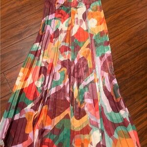 Orly Paris Abstract Multicolor Pleated Maxi Skirt — Floral Swirl Print